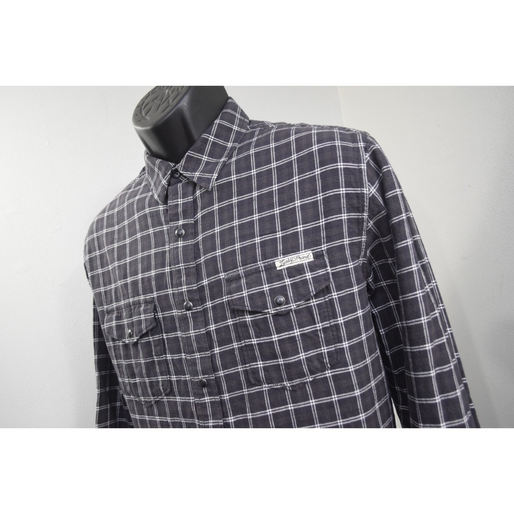 Lucky Brand Western Pearl Snaps Shirt Plaid Long Sleeve Mens Size Medium